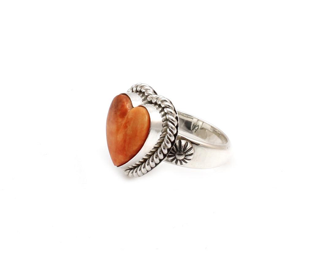 Orange Spiny Oyster Heart Ring-Jewelry-Artie Yellowhorse-Sorrel Sky Gallery