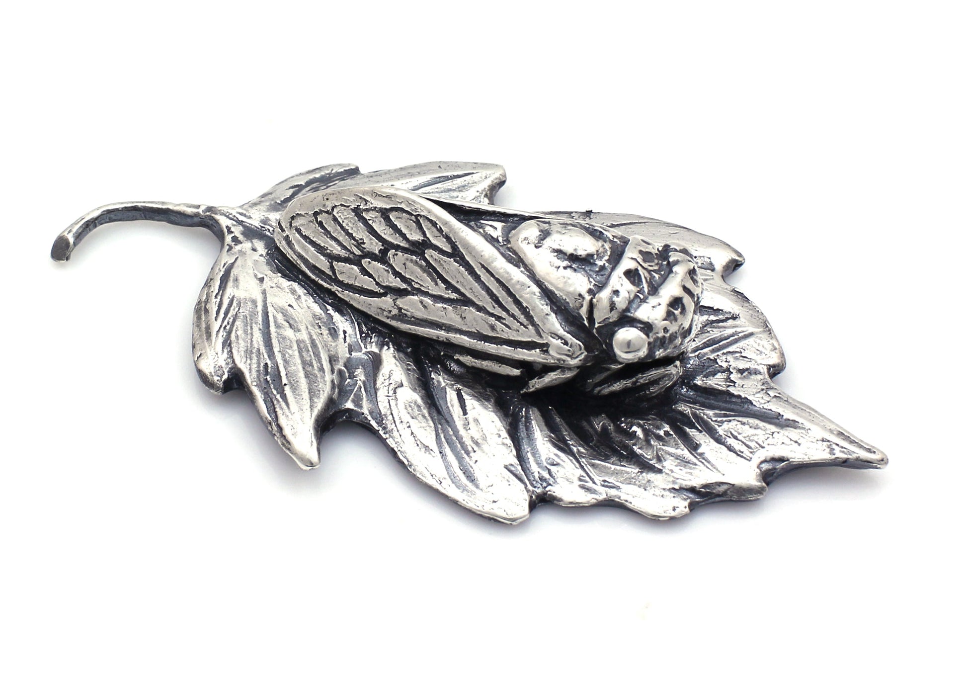 Silver Cicada on Leaf-Jewelry-Bryce Pettit-Sorrel Sky Gallery