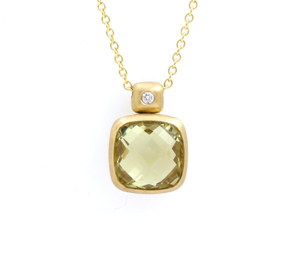 Lemon Quartz Cushion Briolette Necklace