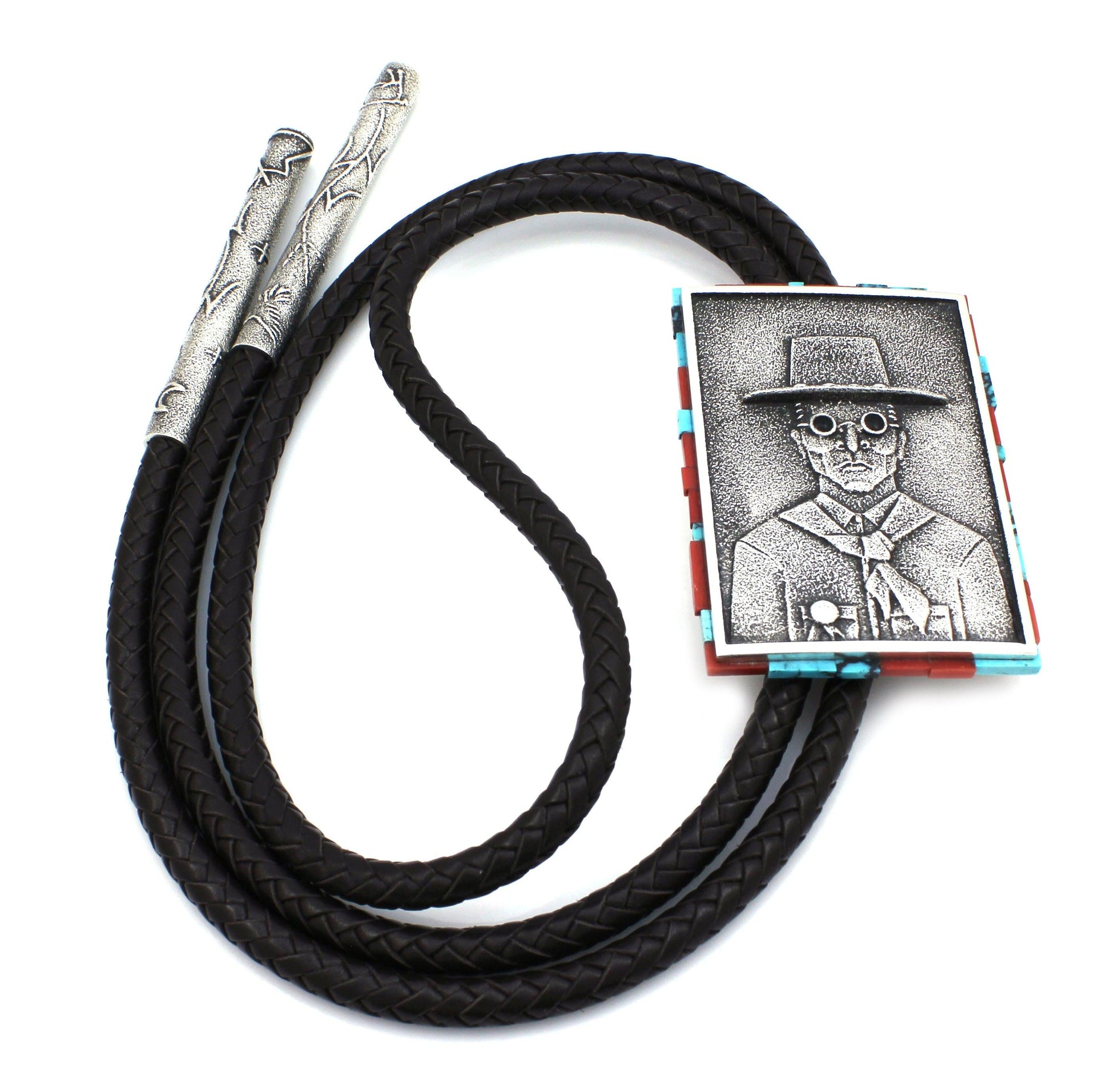 Father Son Collaboration - Crow Indian with Sunglasses Bolo Tie-Jewelry-Darryl Dean & Robert Begay-Sorrel Sky Gallery