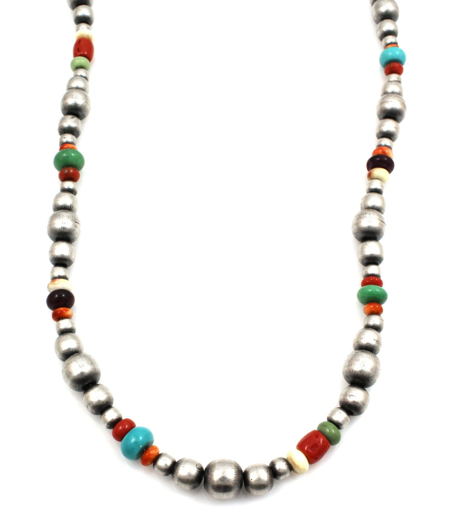 24" Multi Color Silver Bead Necklace-Jewelry-Don Lucas-Sorrel Sky Gallery
