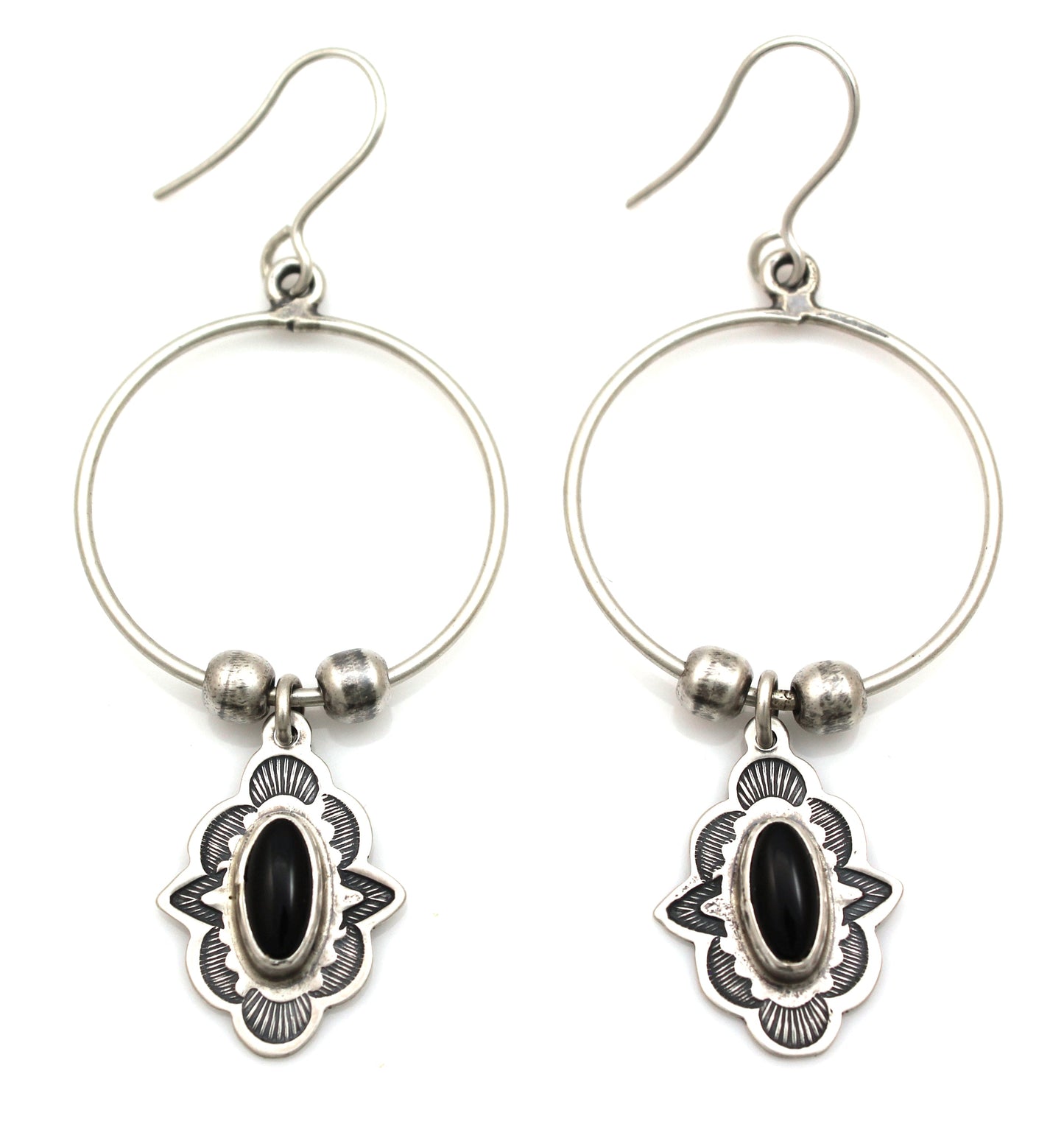 Onyx Charm Pueblo Earrings-Jewelry-Don Lucas-Sorrel Sky Gallery