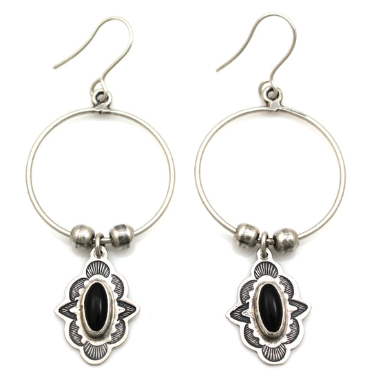 Onyx Charm Pueblo Earrings-Jewelry-Don Lucas-Sorrel Sky Gallery