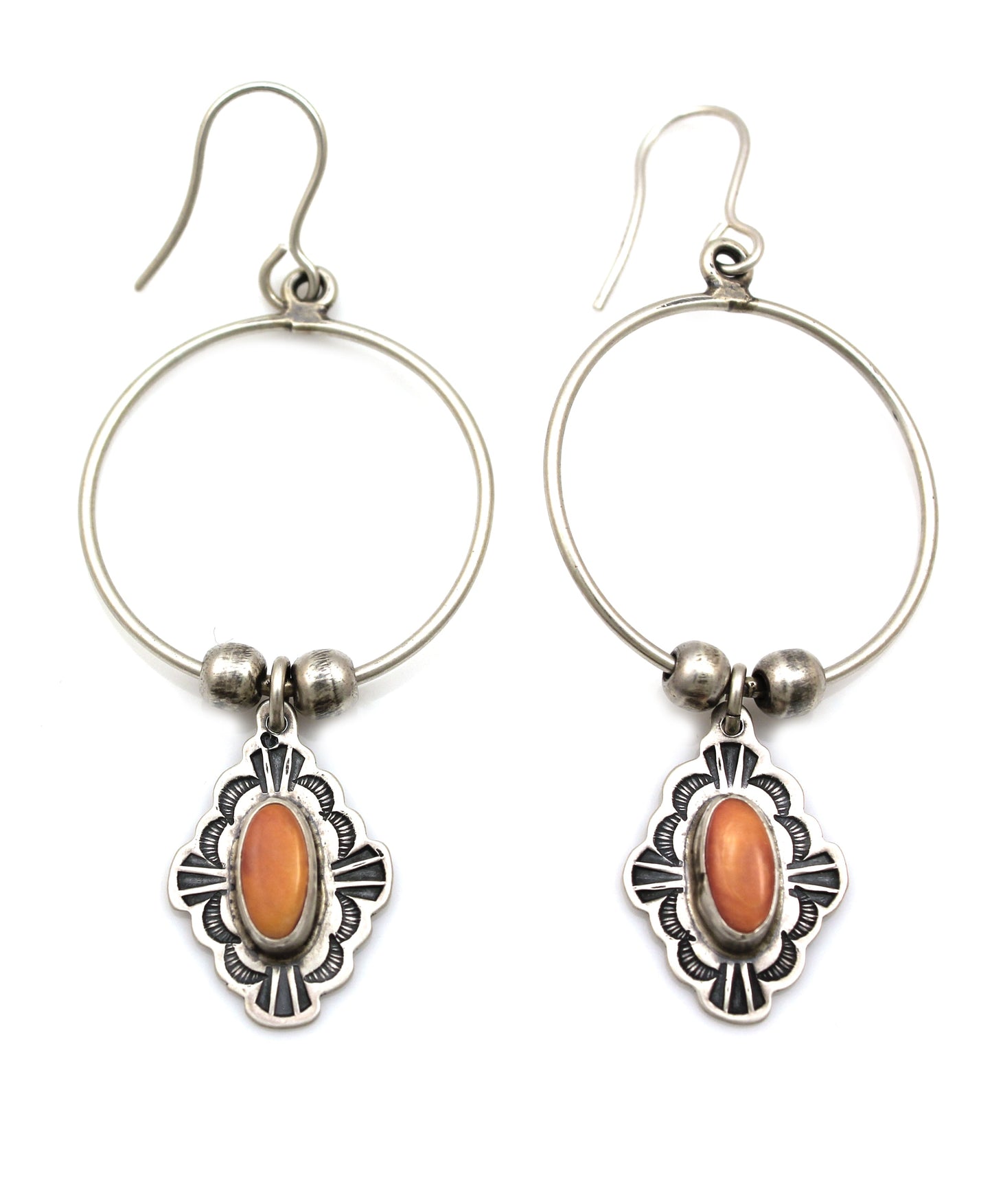 Spiny Oyster Charm Pueblo Earrings-Jewelry-Don Lucas-Sorrel Sky Gallery