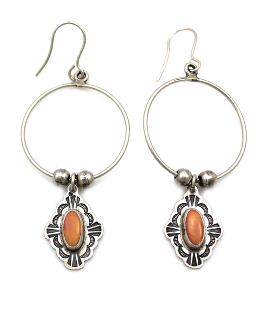 Spiny Oyster Charm Pueblo Earrings-Jewelry-Don Lucas-Sorrel Sky Gallery