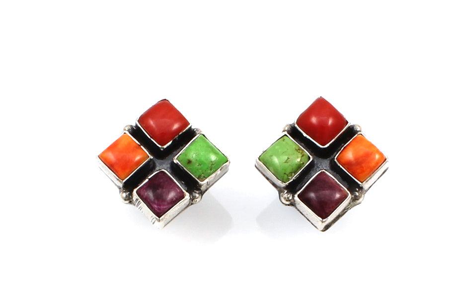 Square 4 Stone Earrings-Jewelry-Don Lucas-Sorrel Sky Gallery