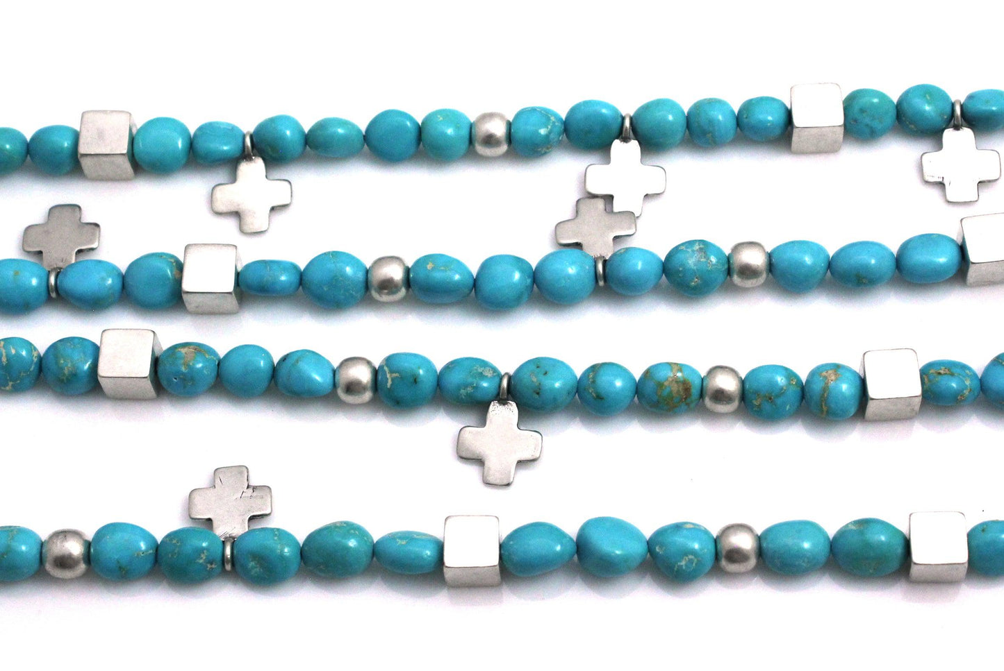 Turquoise 4 Strand Cross Necklace-Jewelry-Don Lucas-Sorrel Sky Gallery