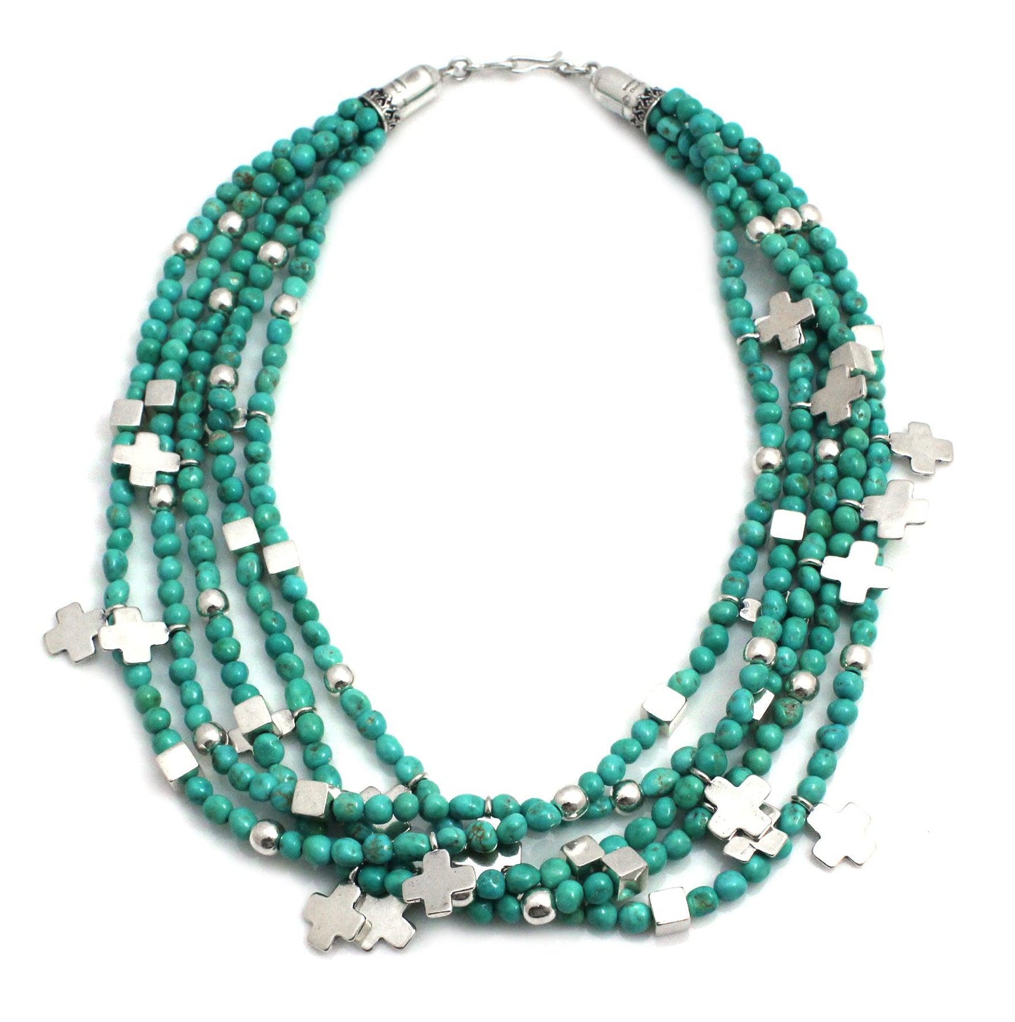 Turquoise 5 Strand Cross Necklace-Jewelry-Don Lucas-Sorrel Sky Gallery