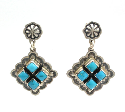 Turquoise Square Dangle Earrings-Jewelry-Don Lucas-Sorrel Sky Gallery