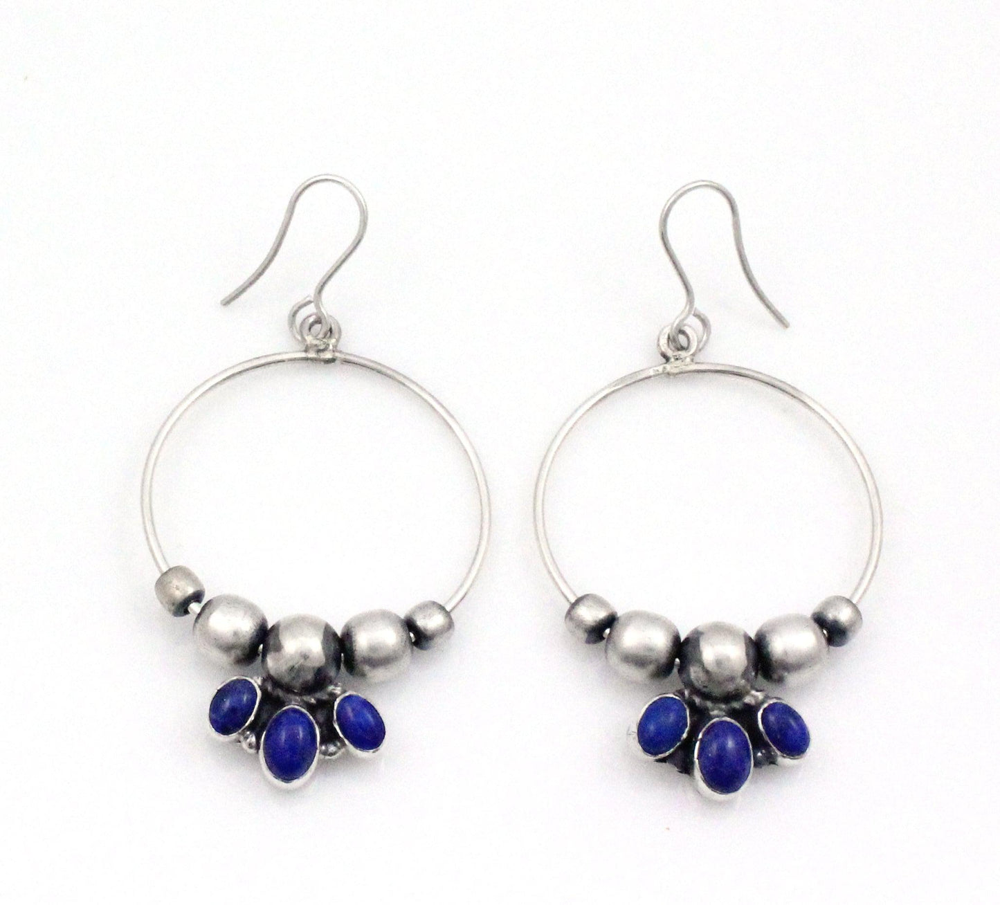 Hoop Earrings with Lapis Accents-jewelry-Don Lucas-Sorrel Sky Gallery