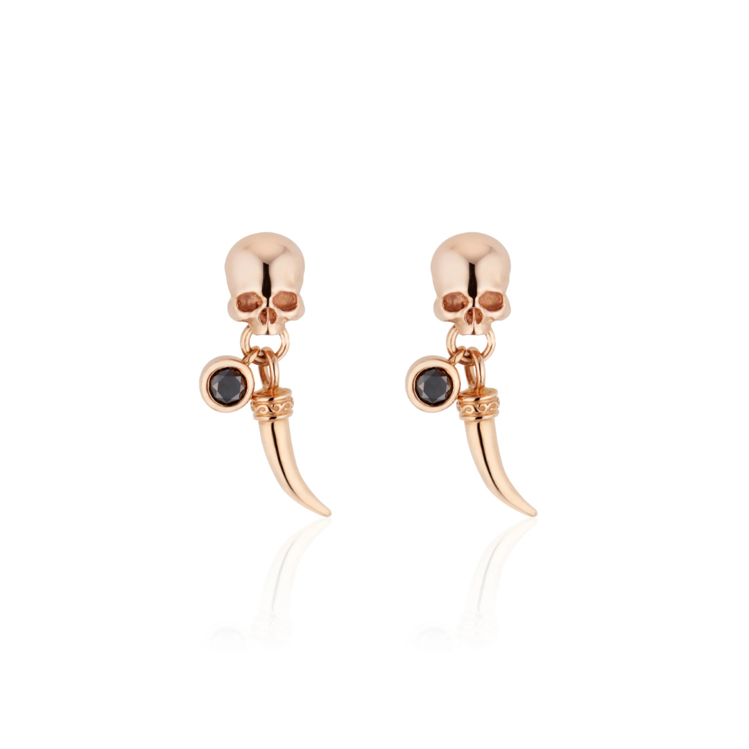 14ct Rose Gold / Black Diamond Skull - Tusk Earrings (pair)-Jewelry-Harlin Jones-Sorrel Sky Gallery