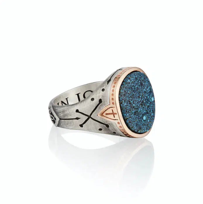 14ct Rose Gold Kingman Turquoise - Cross Bones Ring-Jewelry-Harlin Jones-Sorrel Sky Gallery