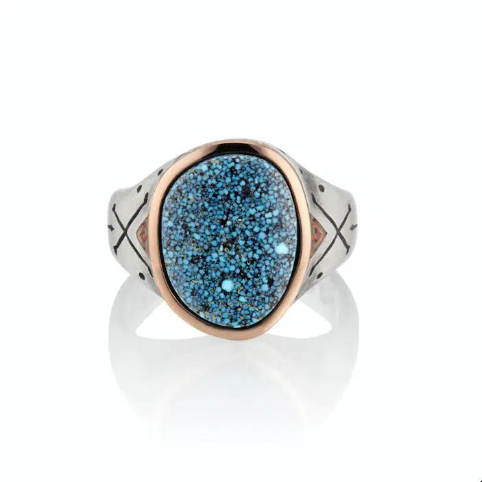 14ct Rose Gold Kingman Turquoise - Cross Bones Ring-Jewelry-Harlin Jones-Sorrel Sky Gallery