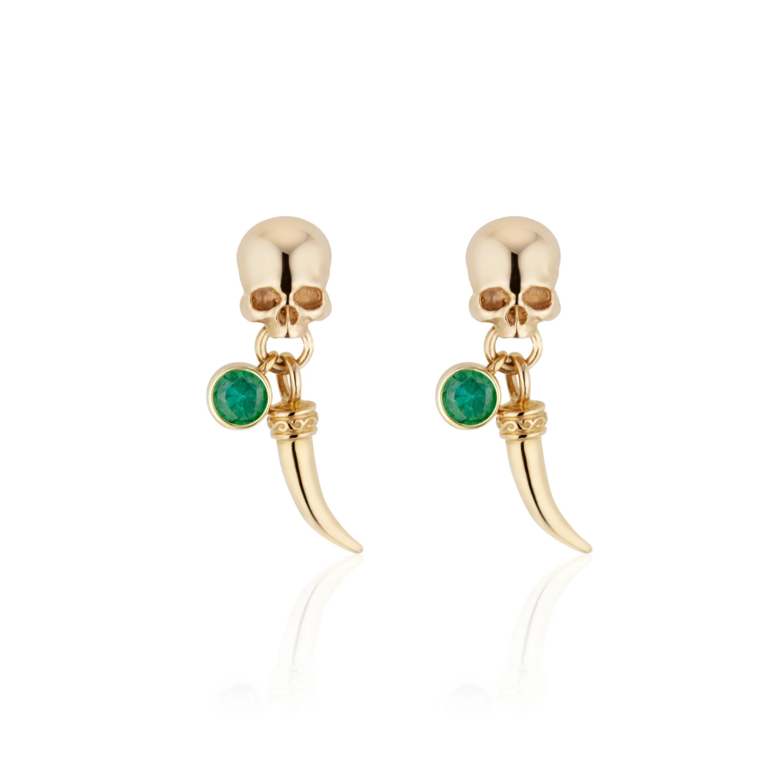 14ct Yellow Gold / Emerald Skull - Tusk Earrings (pair)-Jewelry-Harlin Jones-Sorrel Sky Gallery