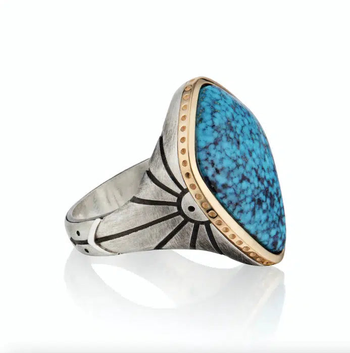 14ct Yellow Gold Kingman Turquoise Ring-Jewelry-Harlin Jones-Sorrel Sky Gallery