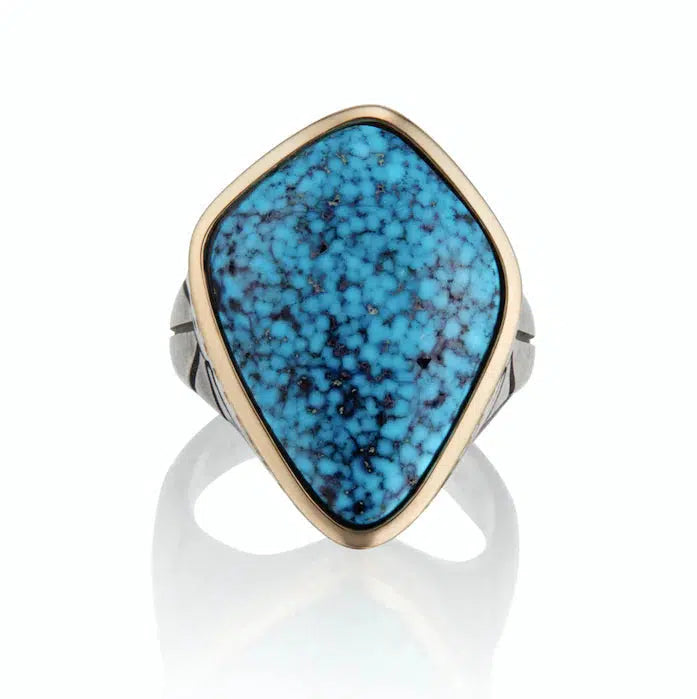 14ct Yellow Gold Kingman Turquoise Ring-Jewelry-Harlin Jones-Sorrel Sky Gallery