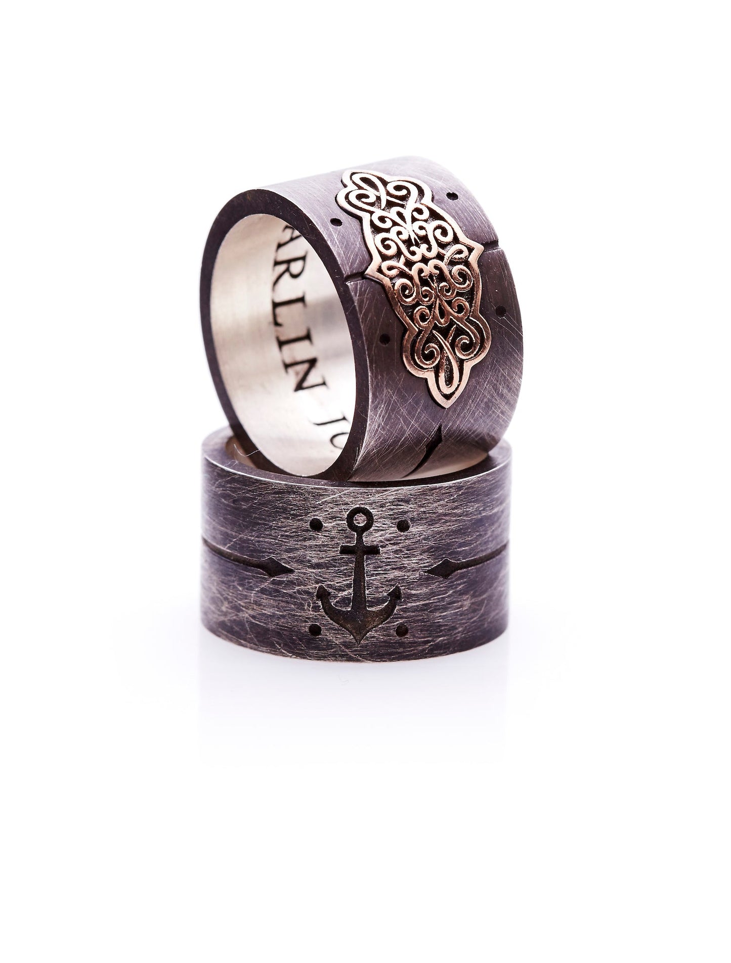 14ct Rose Gold / Oxidized Silver Arabesque Marquies Pattern Ring-jewelry-Harlin Jones-Sorrel Sky Gallery