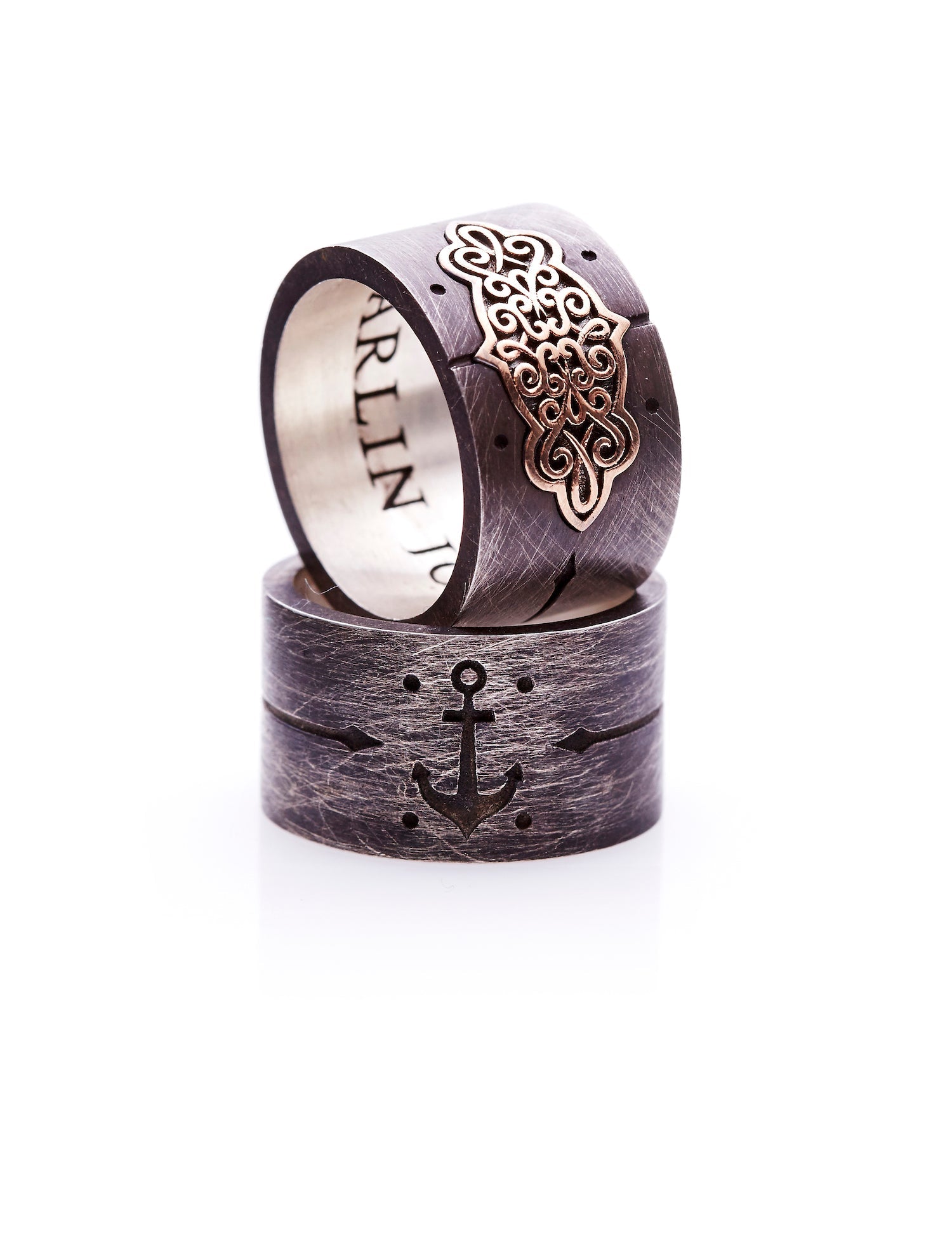 14ct Rose Gold / Oxidized Silver Arabesque Marquies Pattern Ring-jewelry-Harlin Jones-Sorrel Sky Gallery