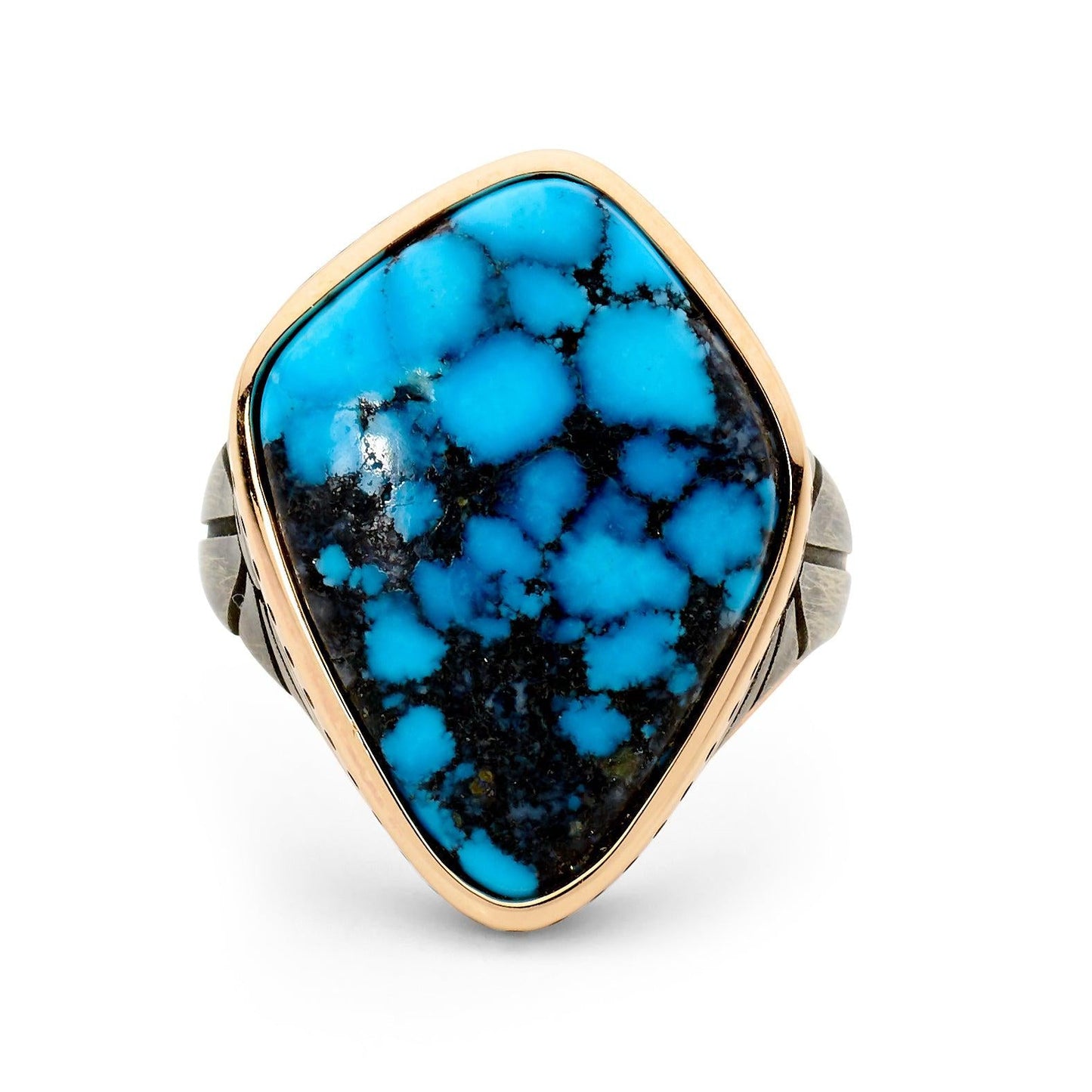 14ct Rose Gold - Oxidized Silver Ithaca-Peak Turquoise Ring-jewelry-Harlin Jones-Sorrel Sky Gallery