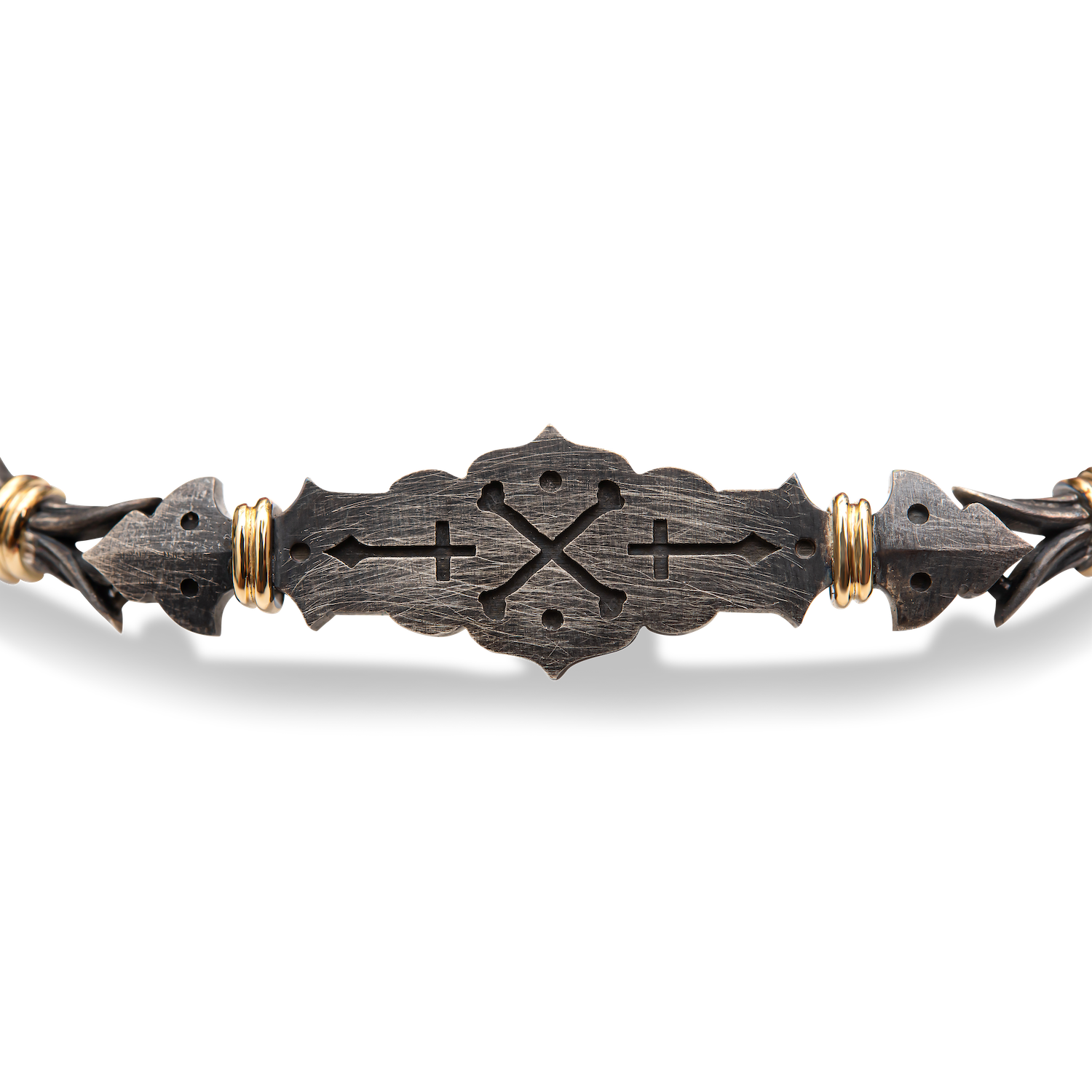 14ct yellow Gold / Oxidized Silver Cross-Bones Bracelet-jewelry-Harlin Jones-Sorrel Sky Gallery