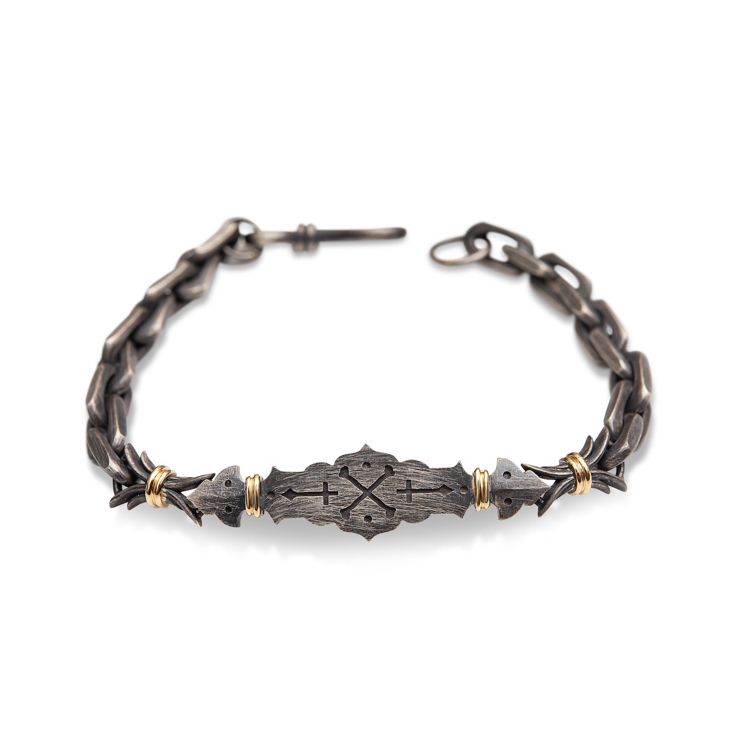 14ct yellow Gold / Oxidized Silver Cross-Bones Bracelet-jewelry-Harlin Jones-Sorrel Sky Gallery