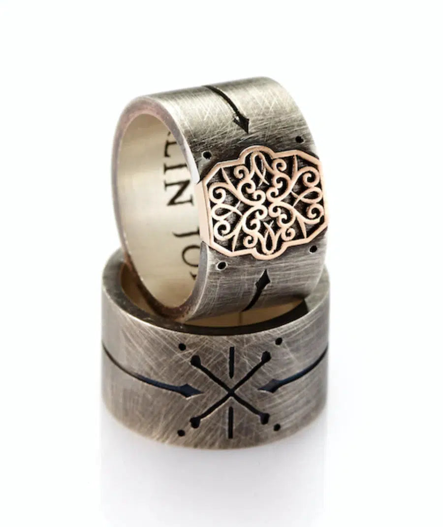 Arabesque Pattern Ring - 14ct Rose Gold & Sterling Silver