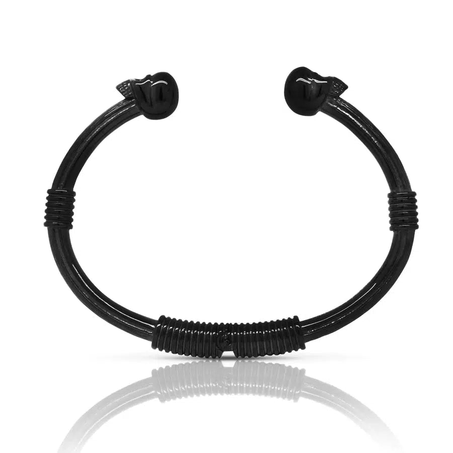 Double Skull Cuff - Hinged / Black or Silver