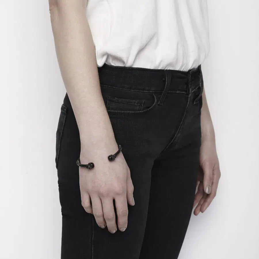 Double Skull Cuff - Hinged / Black or Silver