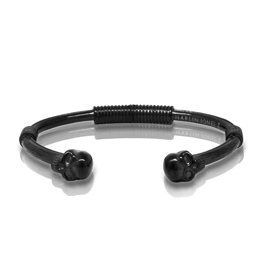 Double Skull Cuff - Hinged / Black or Silver