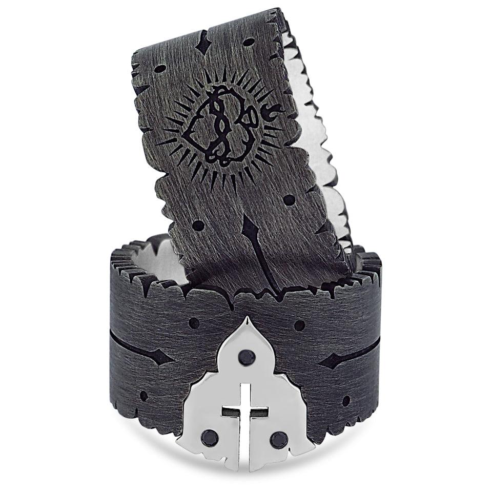 Oxidized Silver Sacred Heart Ring / Black Diamonds-jewelry-Harlin Jones-Sorrel Sky Gallery