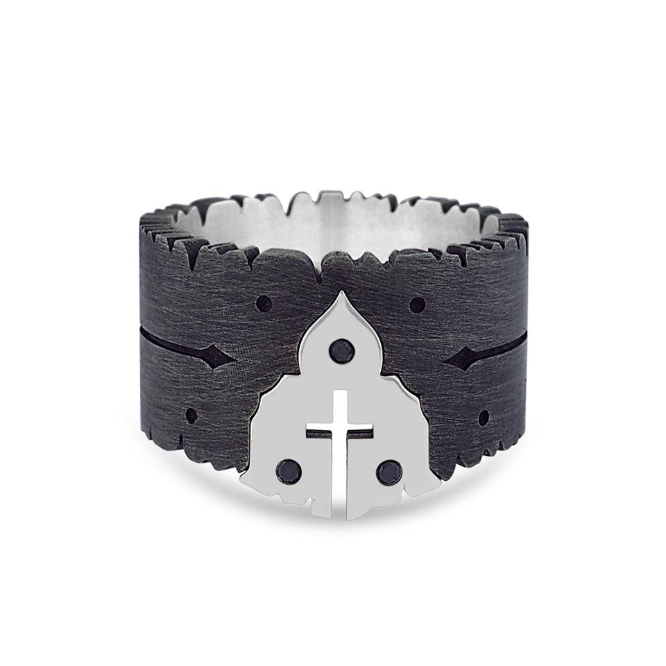 Oxidized Silver Sacred Heart Ring / Black Diamonds-jewelry-Harlin Jones-Sorrel Sky Gallery