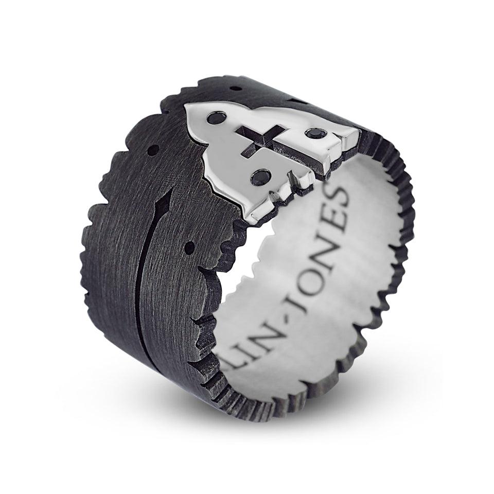 Oxidized Silver Sacred Heart Ring / Black Diamonds-jewelry-Harlin Jones-Sorrel Sky Gallery