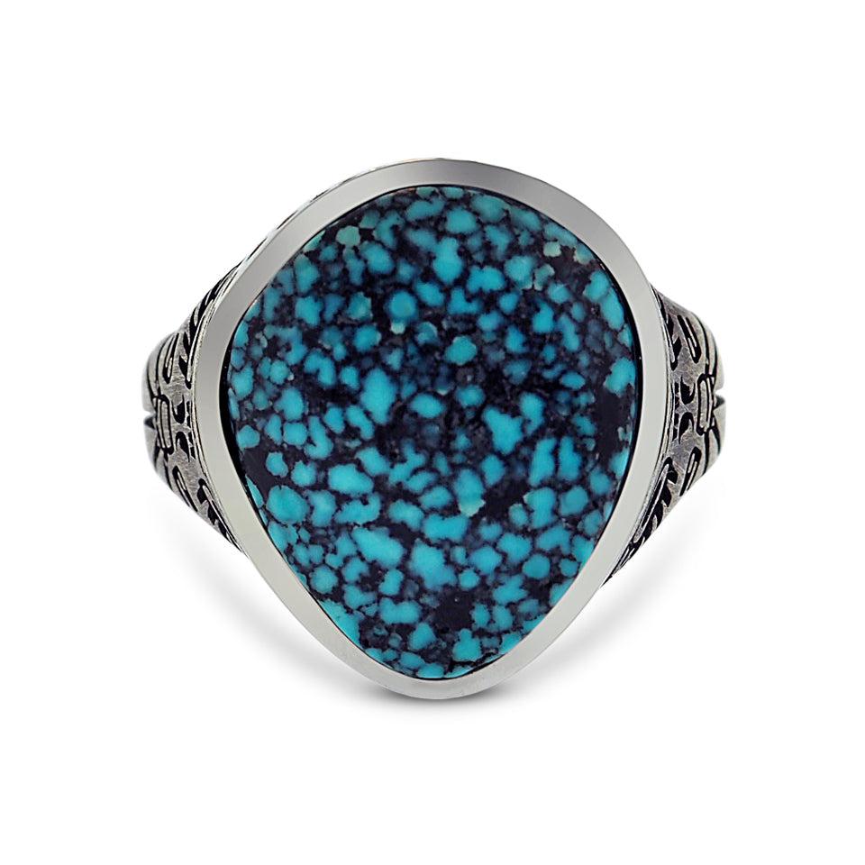 Oxidized Silver Thunderbird Ring / Webbed Kingman Turquoise-jewelry-Harlin Jones-Sorrel Sky Gallery