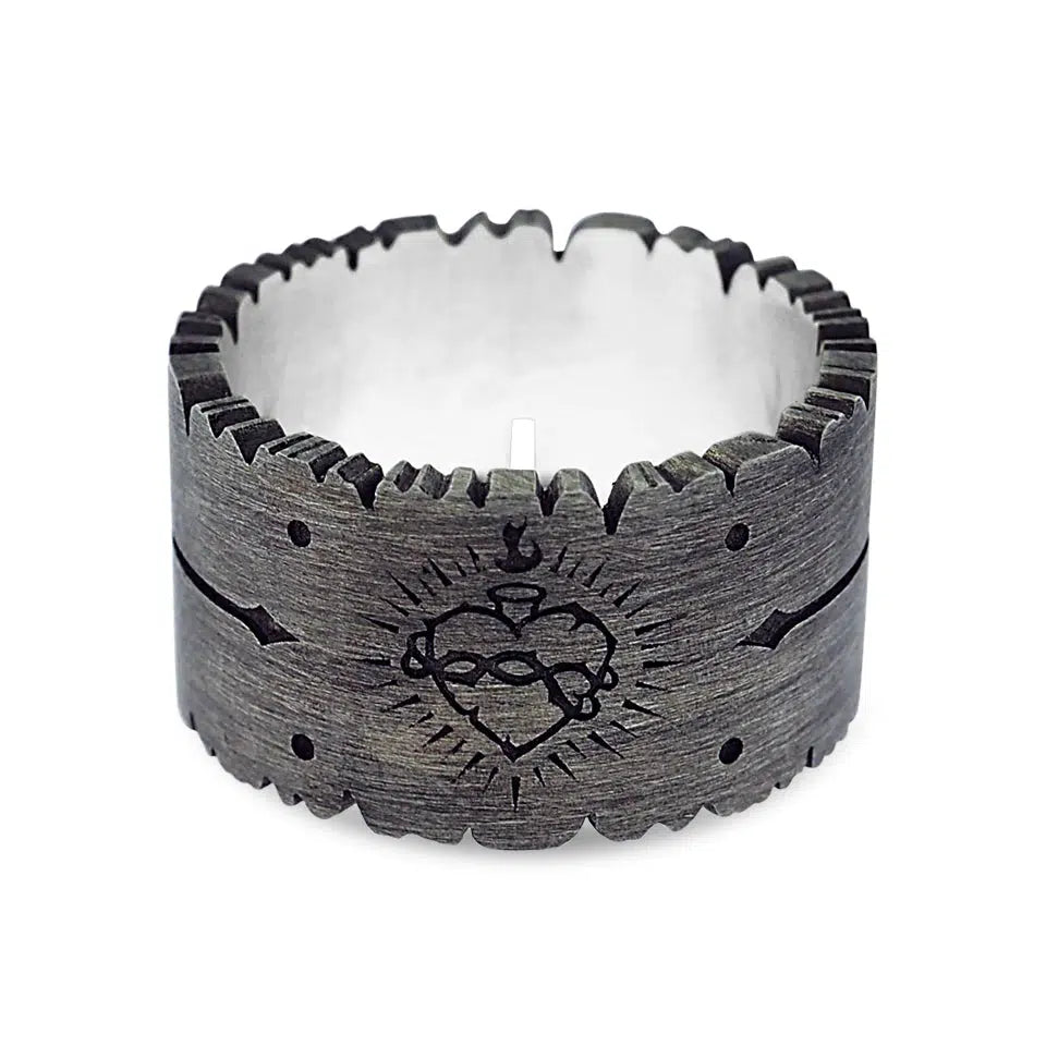 Sacred Heart Ring / Black Diamonds - Oxidized Silver
