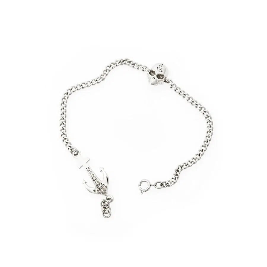 Skull Anchor Bracelet / Black or Silver