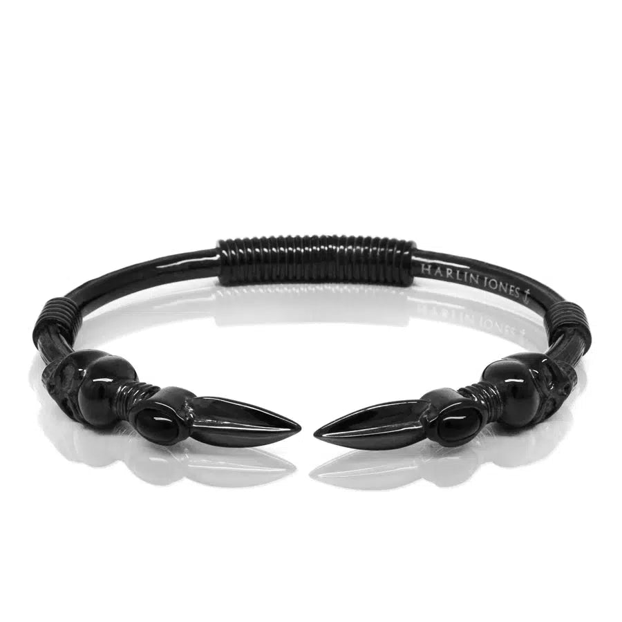 Skull Arrow Stone Cuff - Hinged / Black or Silver