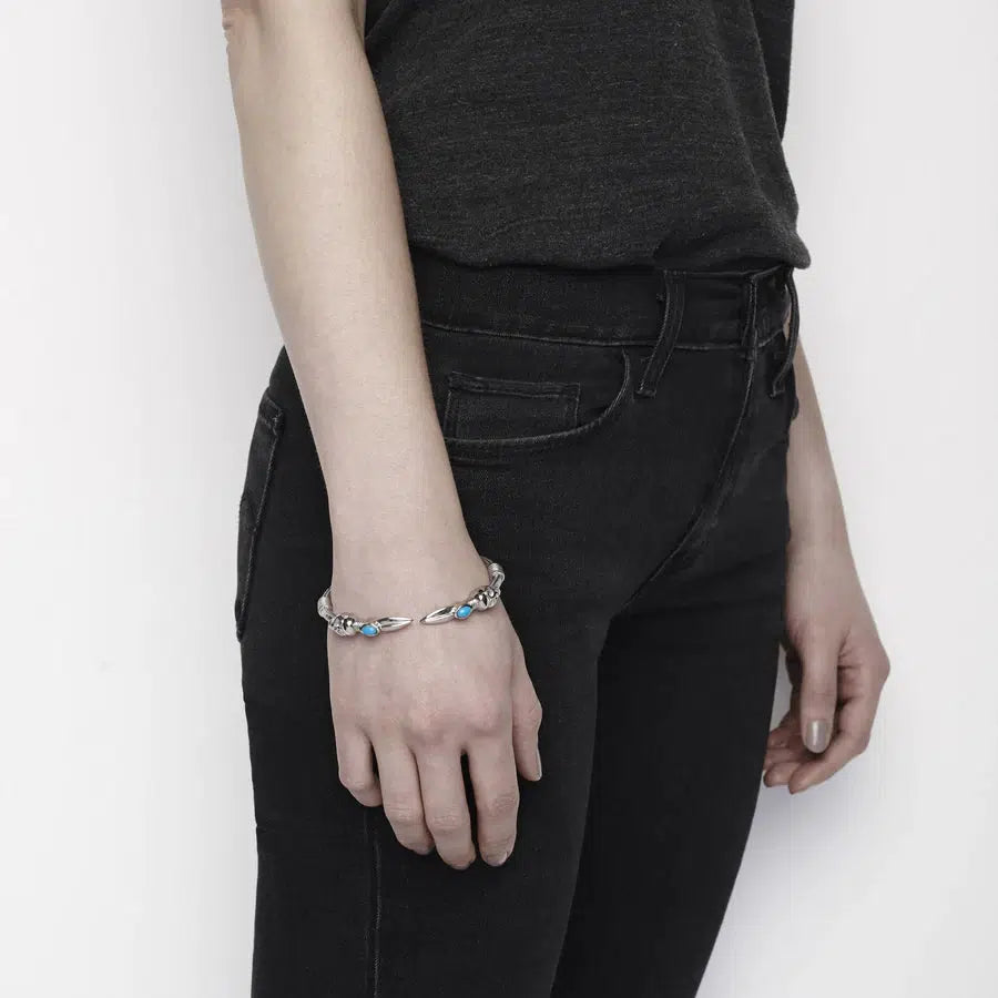 Skull Arrow Stone Cuff - Hinged / Black or Silver