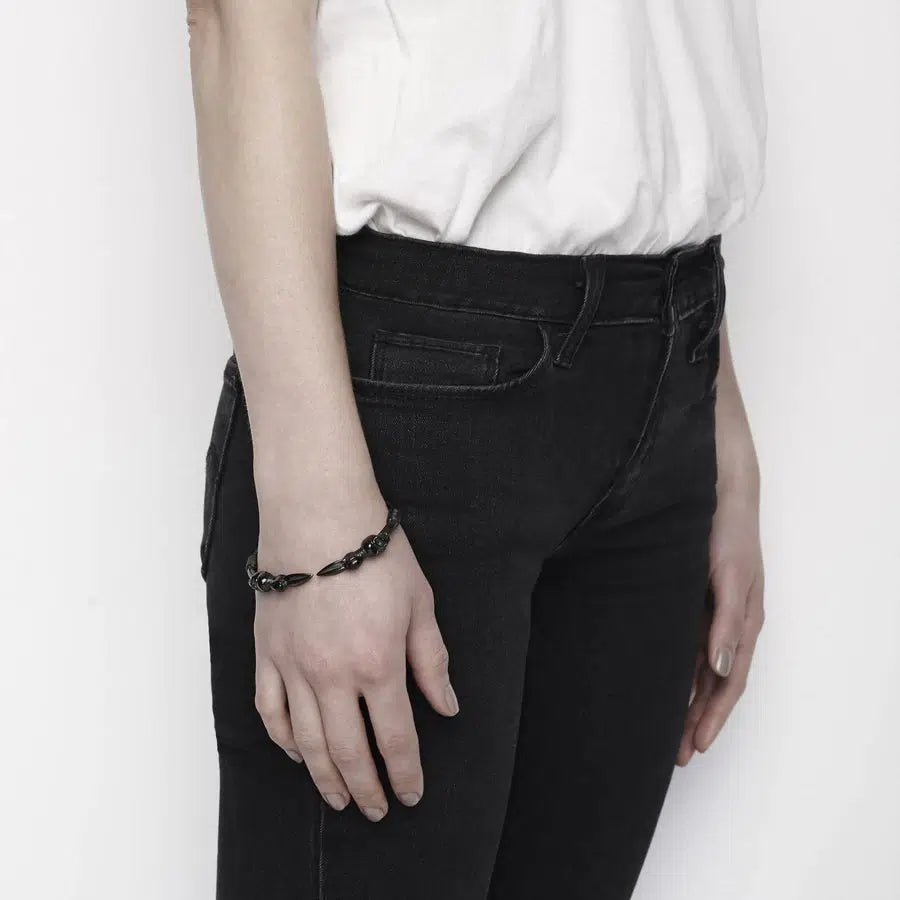 Skull Arrow Stone Cuff - Hinged / Black or Silver