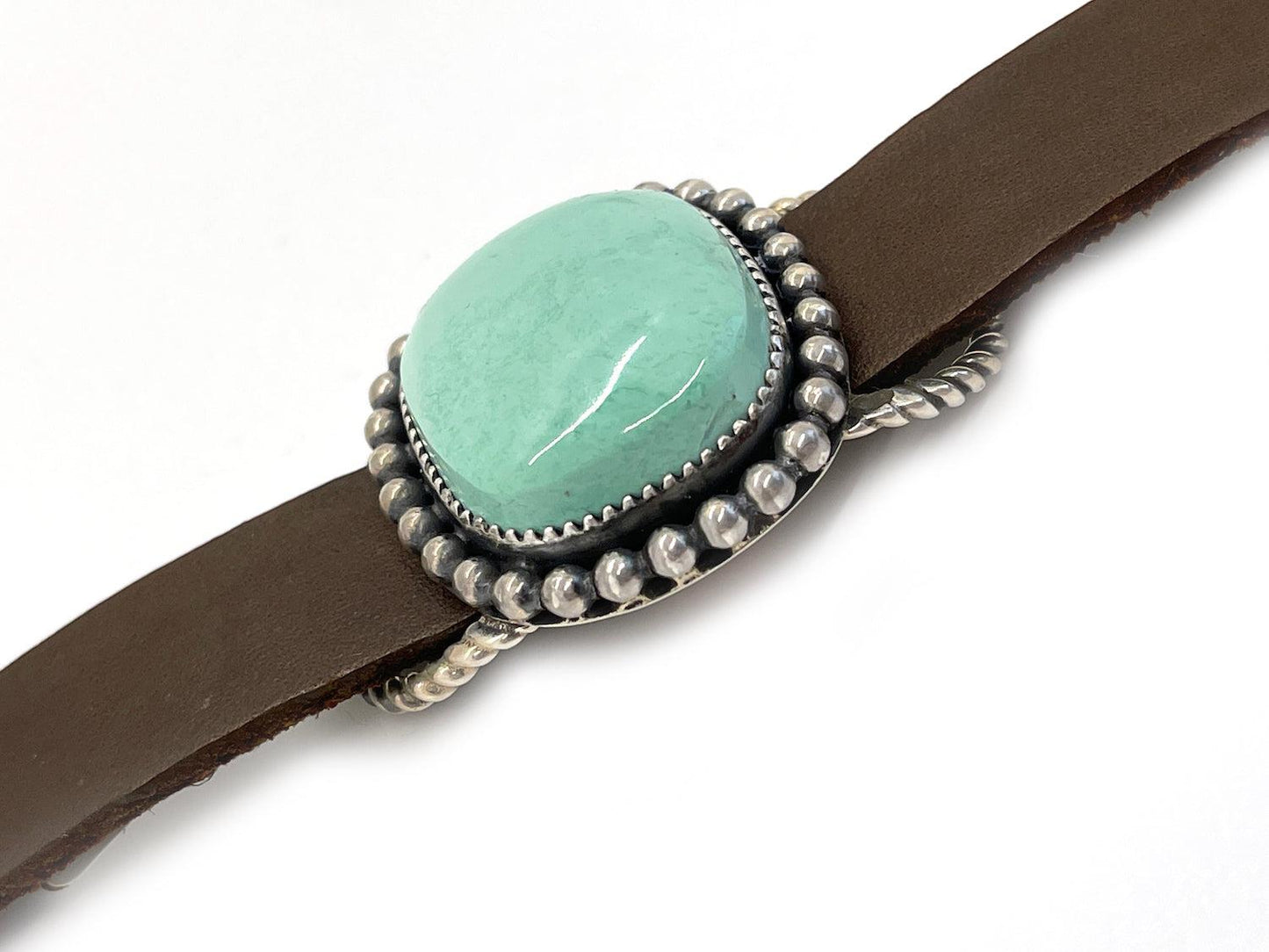 Brown Leather Bracelet with Large Turquoise Stone-jewelry-Jeanette Dale-Sorrel Sky Gallery