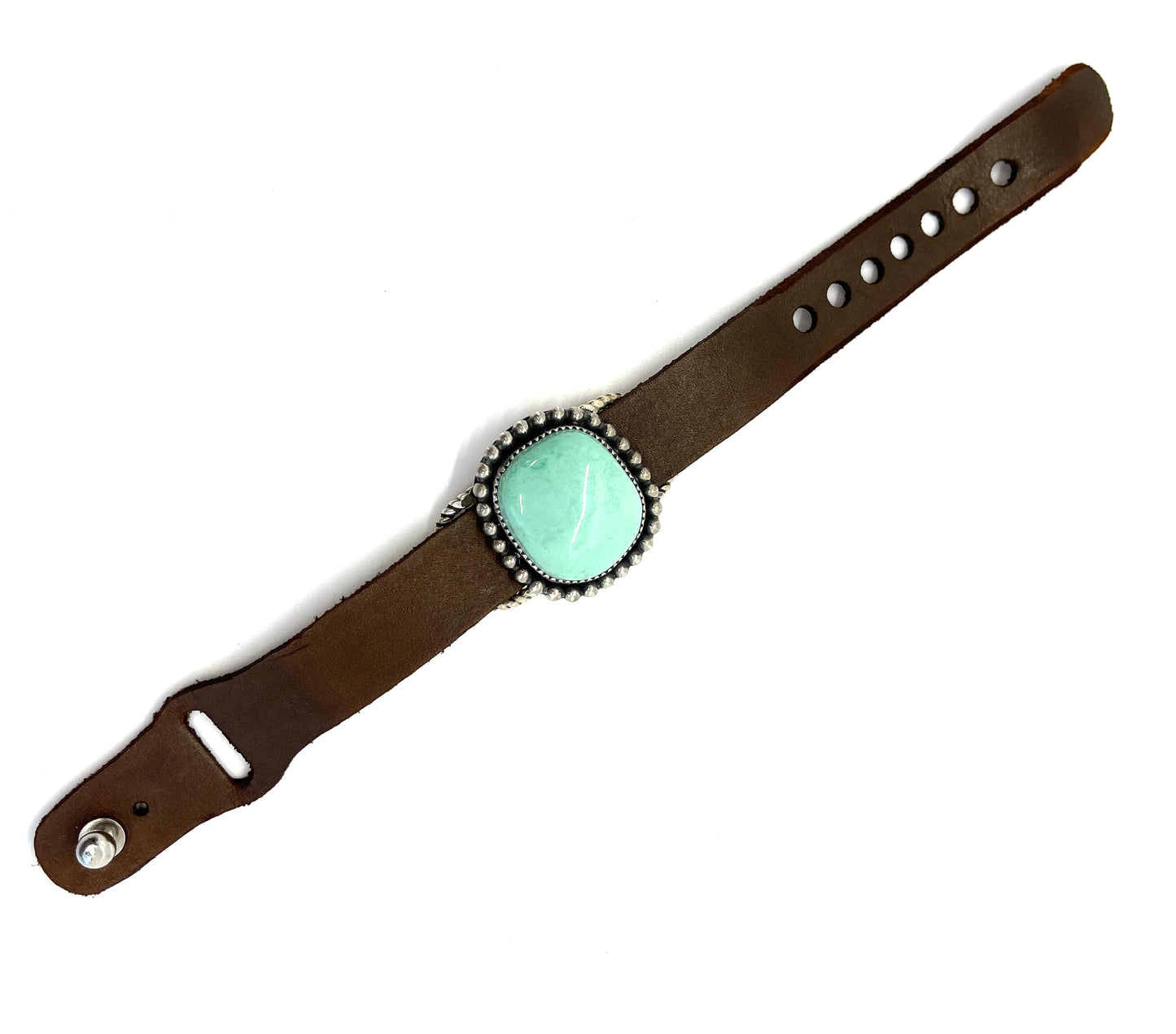 Brown Leather Bracelet with Large Turquoise Stone-jewelry-Jeanette Dale-Sorrel Sky Gallery