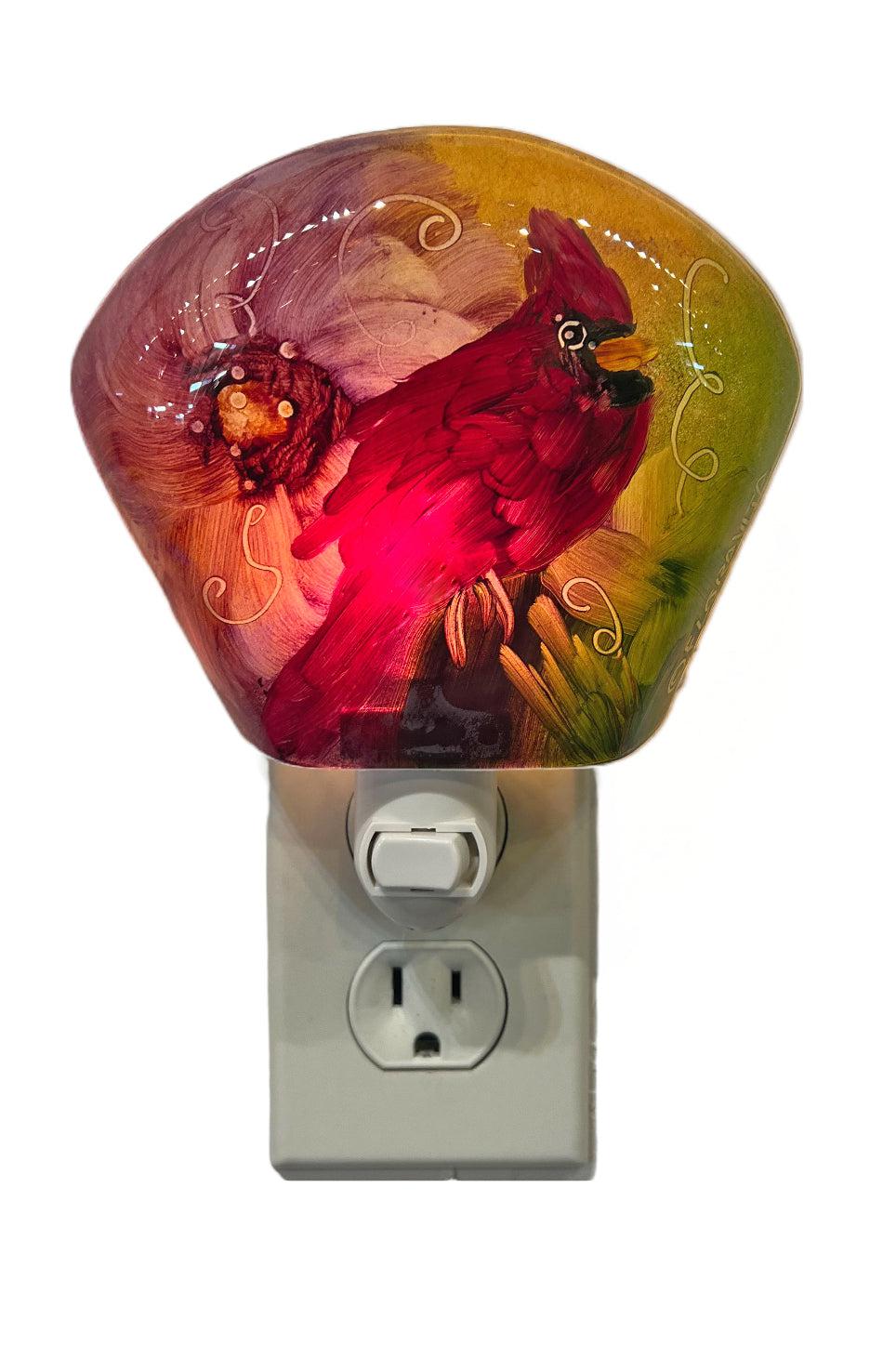 Cardinal with Purple Flower Night Light-Sculpture-Jenny Floravita-Sorrel Sky Gallery