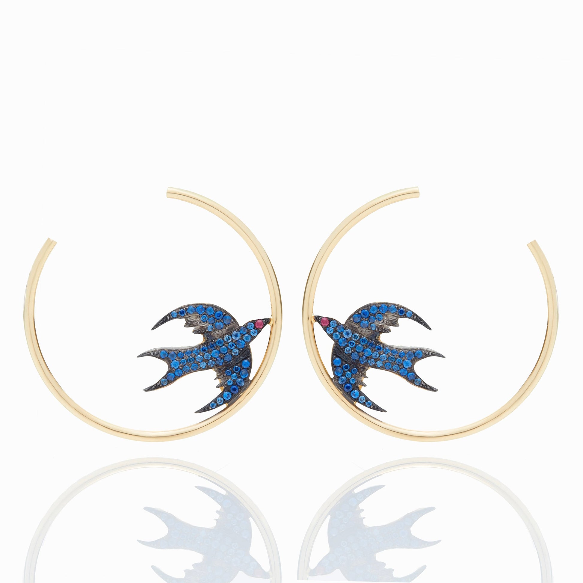 18K Gold Bird Hoop Earrings-Jewelry-Nayla Shami-Sorrel Sky Gallery