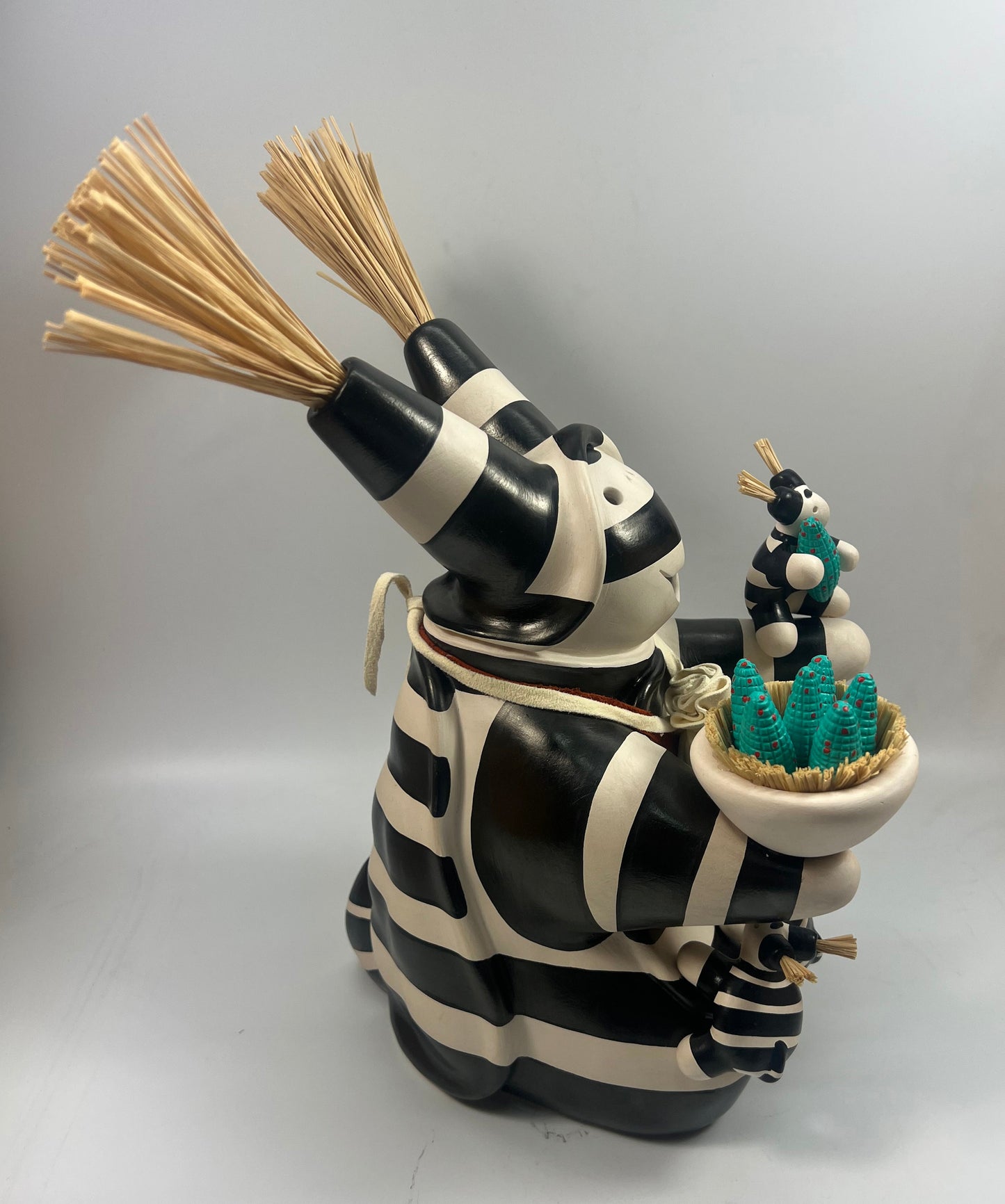 Large Koshare Storyteller/ Turquoise Corn-Sculpture-Randy Chitto-Sorrel Sky Gallery