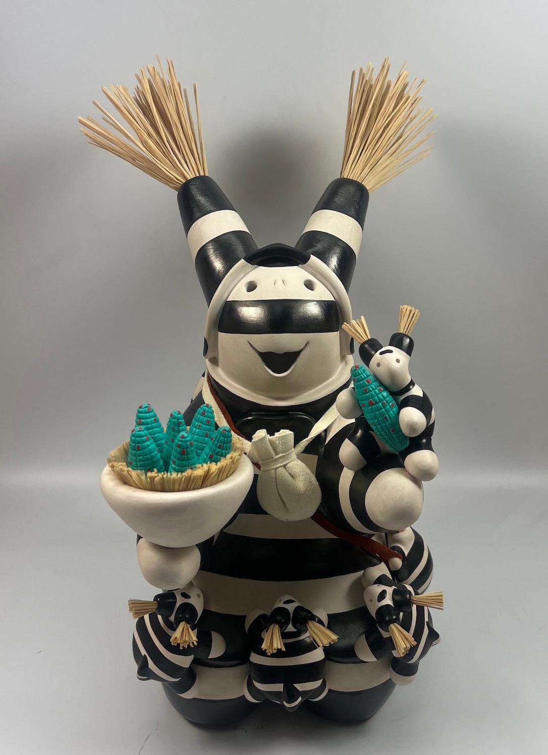 Large Koshare Storyteller/ Turquoise Corn-Sculpture-Randy Chitto-Sorrel Sky Gallery