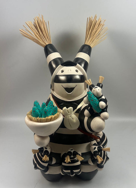 Large Koshare Storyteller/ Turquoise Corn-Sculpture-Randy Chitto-Sorrel Sky Gallery