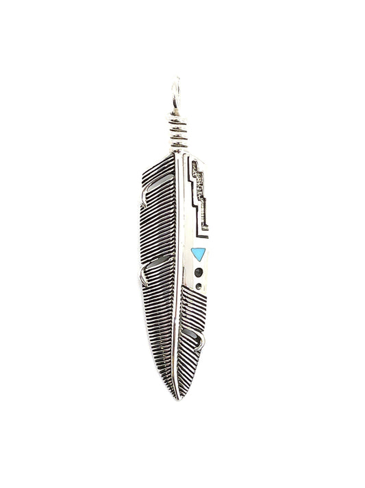 Feather Pendant w/Turquoise-jewelry-Ray Tracey-Sorrel Sky Gallery