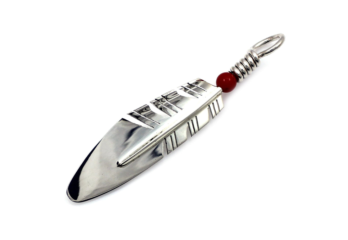 Medium Feather Pendant - Coral-jewelry-Ray Tracey-Sorrel Sky Gallery