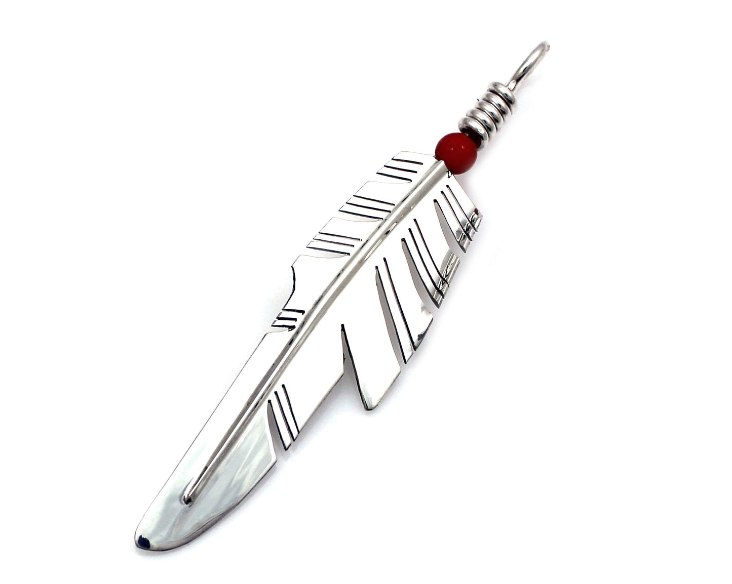 Piked Feather Pendant - Red Coral-jewelry-Ray Tracey-Sorrel Sky Gallery