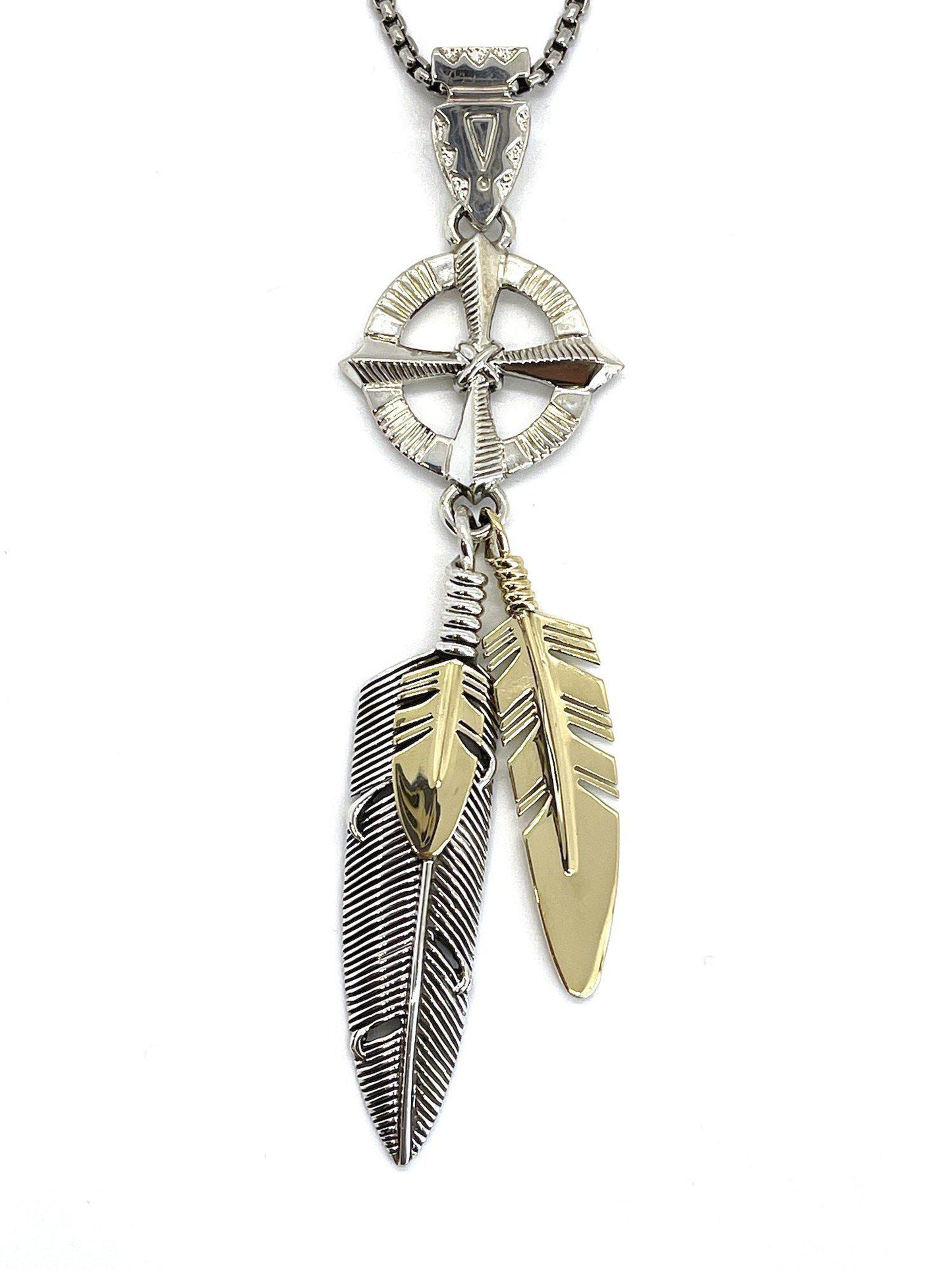Silver Medicine Wheel and Plume w/14k Gold Fuluff and 14k Gold Mystic-jewelry-Ray Tracey-Sorrel Sky Gallery