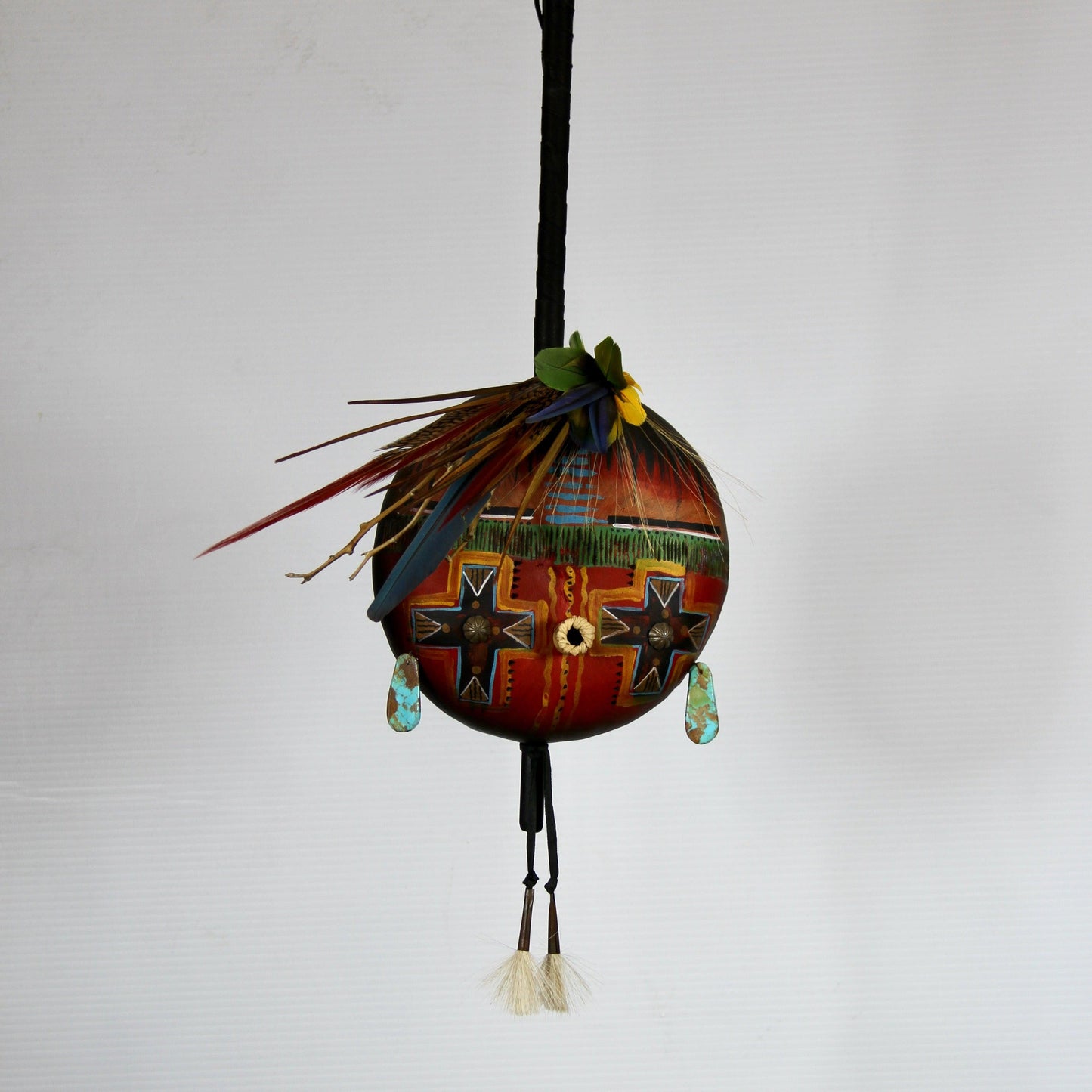 Turquoise Earrings Kachina Face Rattle-Gourd-Robert Rivera-Sorrel Sky Gallery